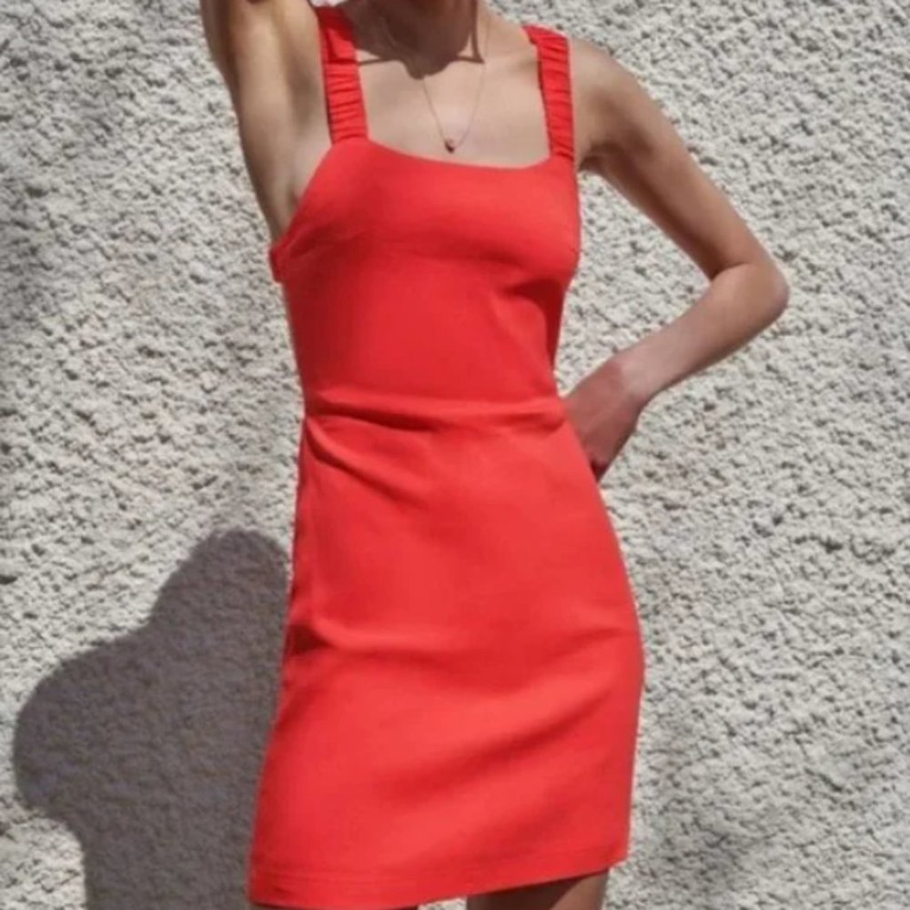 NWT Red Zara Runched Strap Linen Dress XS